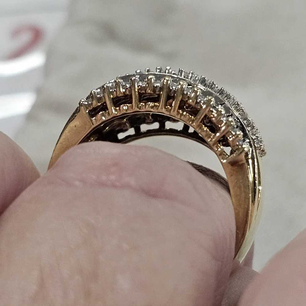 Gold Tone Multi-Row Pave Crystal Ring - Elegant Women's Fashion Ring
